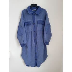 Free People Long Ruby Jacket Collar Pockets Elbow Pads Shacket